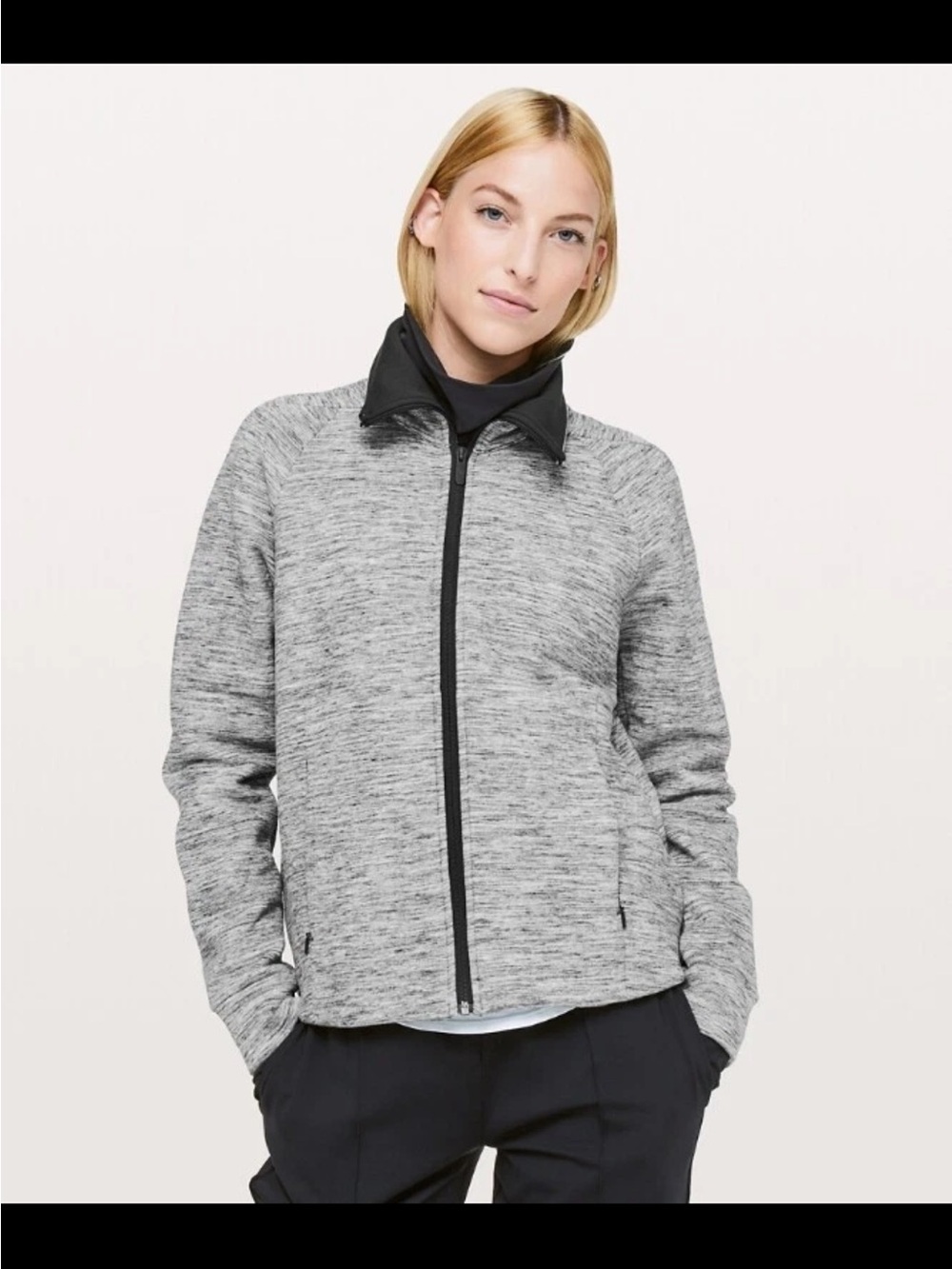 Lululemon Snuggle Up Jacket Women Size 6 Mock Neck  Heathered Space Dyed Black